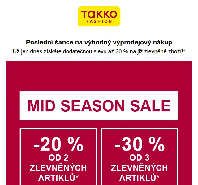 Takko Fashion: Extra sleva až 30 % na již zlevněné zboží – červenec 2026 | Nuslet.cz