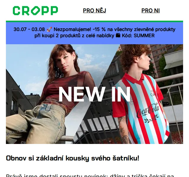 Cropp: -15 % na zlevněné produkty + letní výprodej – červen 2026 | Nuslet.cz