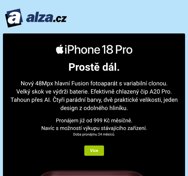 Alza.cz: iPhone 18 Pro, Apple Watch 12 – září 2026