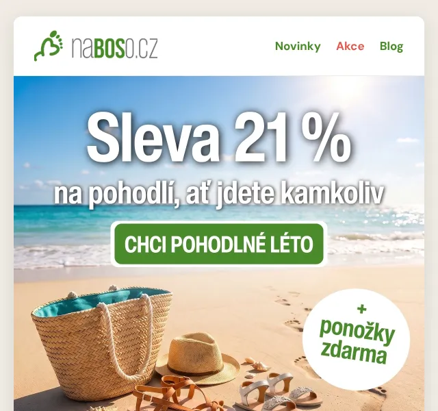 naBOSo: Sleva 21 % na letní boty – červenec 2026