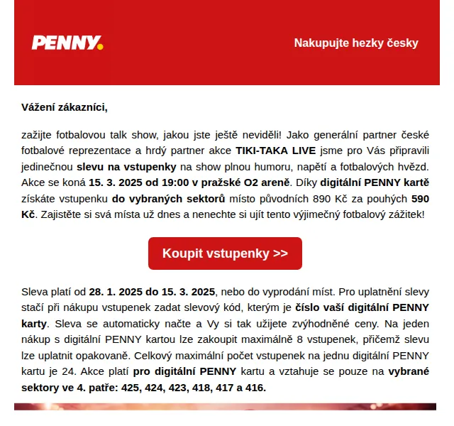 Penny: TIKI-TAKA live v O2 areně se slevou 300 Kč – červen 2026 | Nuslet.cz