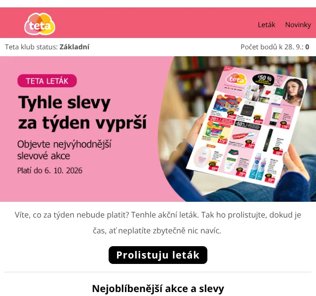 Teta drogerie: korejská péče až 50 % – září 2026