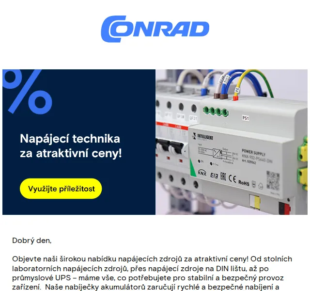 Conrad Electronic: Nabíječky a zdroje od -8 % do -29 % – červen 2026 | Nuslet.cz