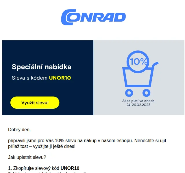 Conrad Electronic: sleva 10 % na celý sortiment – únor 2023 | Nuslet.cz