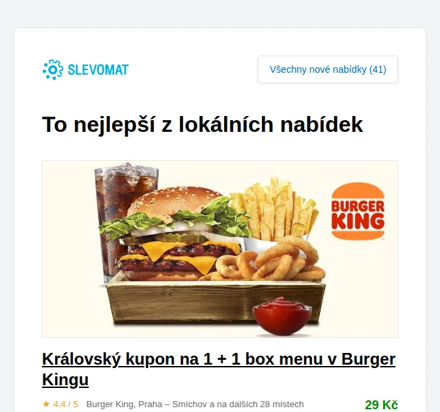 Slevomat: Kupón na 1+1 box menu v Burger Kingu – červen 2026 | Nuslet.cz
