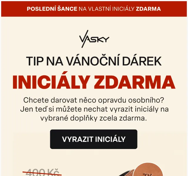 Vasky: Iniciály na kožené doplňky zdarma – duben 2026