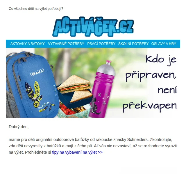 Activacek.cz: Dětské outdoorové batůžky Schneiders a Boll – červenec 2026 | Nuslet.cz