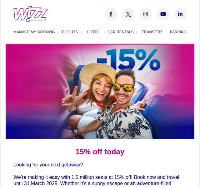 Wizz Air: sleva 15 % na letenky – červen 2026 | Nuslet.cz