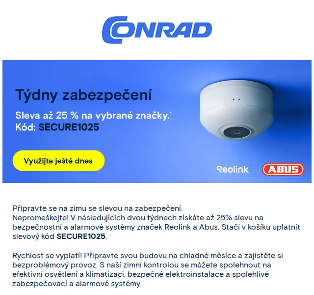 Conrad Electronic: Sleva až 25 % na Reolink a Abus – červen 2026 | Nuslet.cz