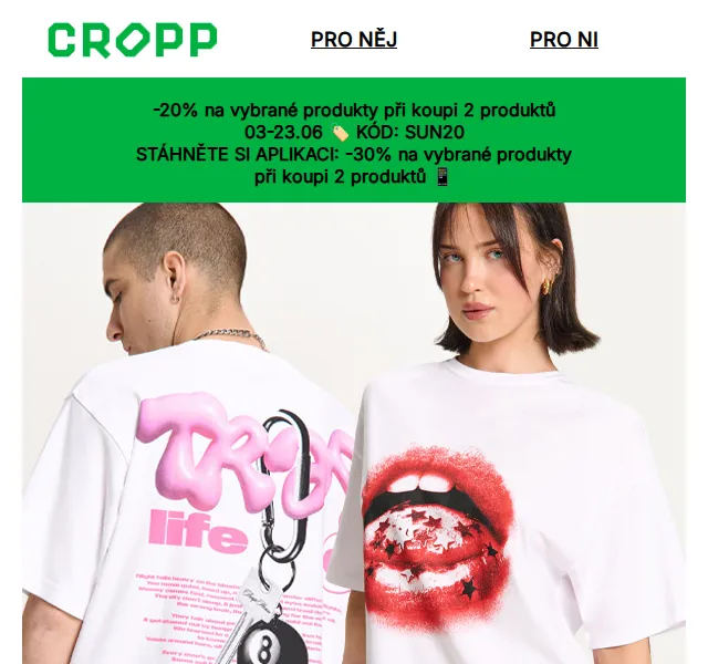 Cropp: Trička se slevou -20 % – červen 2026 | Nuslet.cz