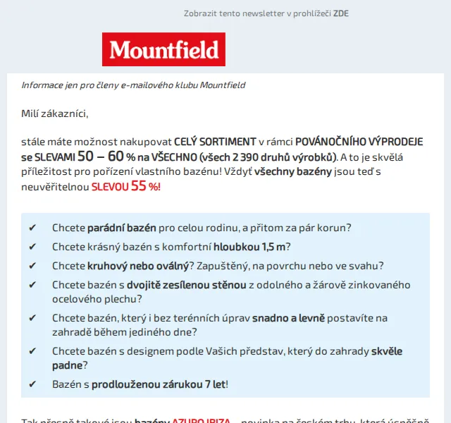 Mountfield: Bazény AZURO se slevou 55 % – červen 2026 | Nuslet.cz