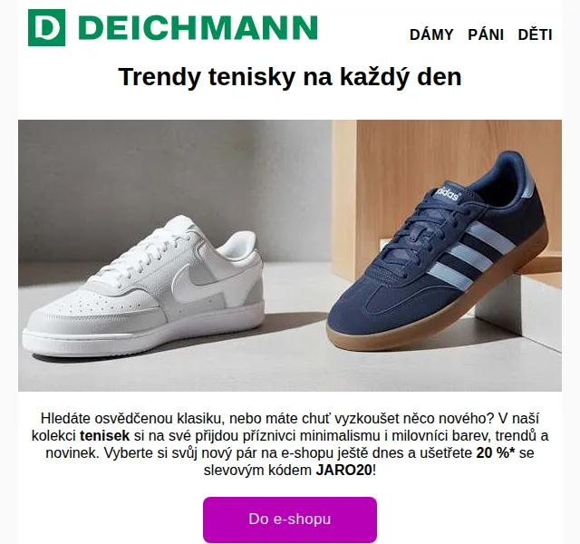 Deichmann: Tenisky sleva 20 % – duben 2026 | Nuslet.cz