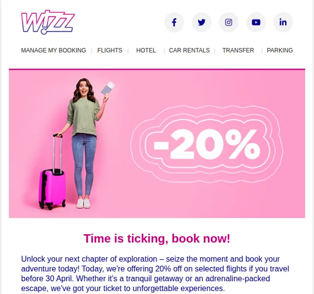 Wizz Air: 20% sleva na vybrané letenky – červenec 2026 | Nuslet.cz