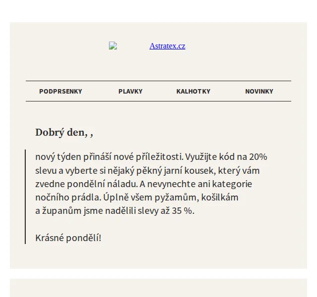 Astratex.cz: 20% sleva na prádlo a plavky – červen 2026 | Nuslet.cz