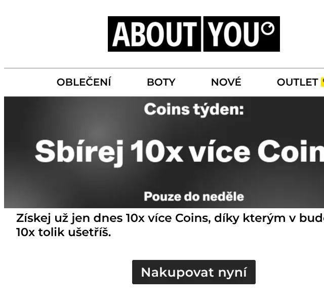 ABOUT YOU: 10x více Coins – duben 2026 | Nuslet.cz