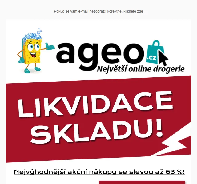 Ageo.cz: Likvidace skladových zásob od 9,50 Kč – červen 2026 | Nuslet.cz