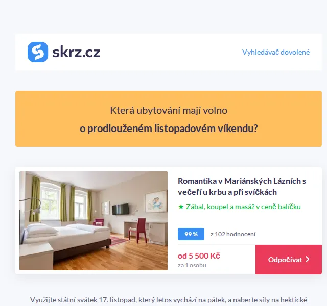 Skrz: Prodloužený víkend 17. listopadu v Česku i u moře – červen 2026 | Nuslet.cz