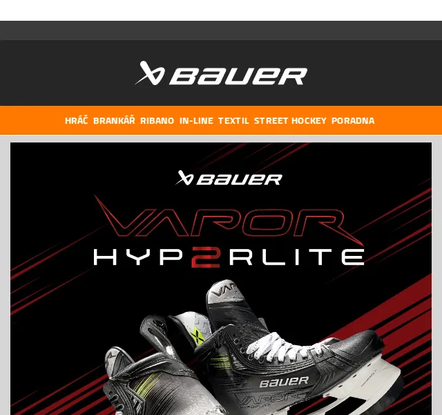 Bauer Hockey Česko: Nové brusle Vapor HYP2RLITE a hůl – 2026-06 | Nuslet.cz