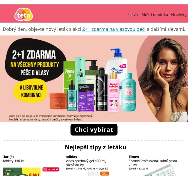 Teta drogerie: 2+1 zdarma na vlasovou péči + slevy – Červenec 2026