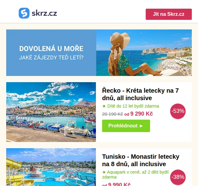 Vánoce na Skrz: -53 % na dovolenou Kréta, aquapark v ceně – červen 2026 | Nuslet.cz