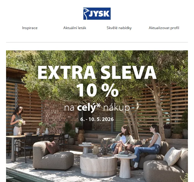 Extra sleva 10% na všechny nákupy v JYSK