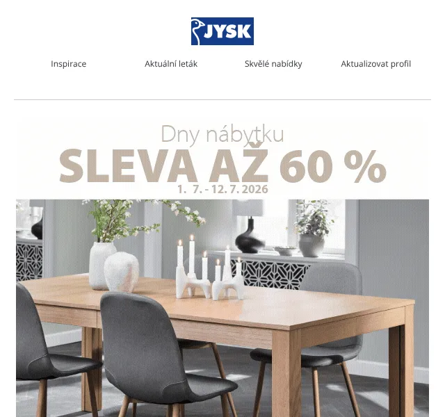 JYSK: Nábytok až -61 % – červenec 2026 | Nuslet.cz