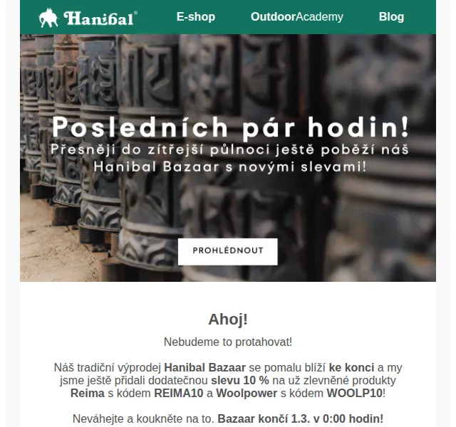 Hanibal: Výprodej Hanibal Bazaar – slevy Reima a Woolpower – březen 2026 | Nuslet.cz