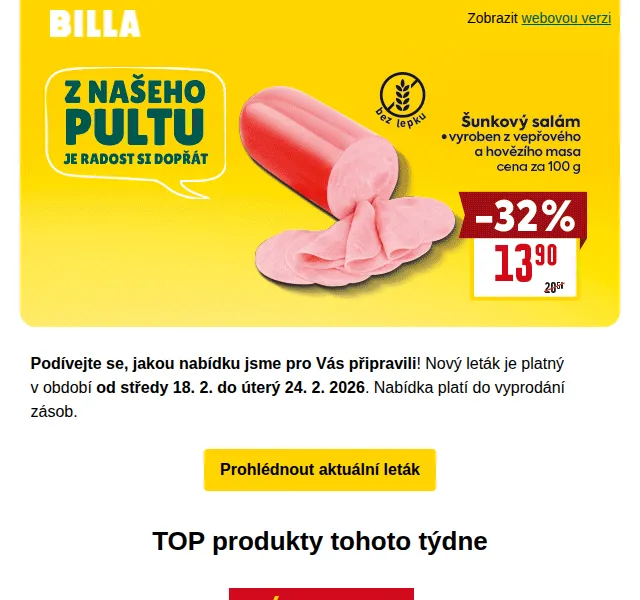 Billa: Cenové hity týdne – borůvky 26,90 Kč, kuře 54,90 Kč/kg – únor 2026 | Nuslet.cz
