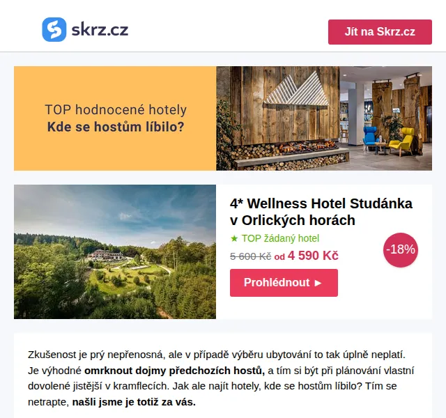 Skrz: TOP hotely s hodnocením hostů – červen 2026 | Nuslet.cz