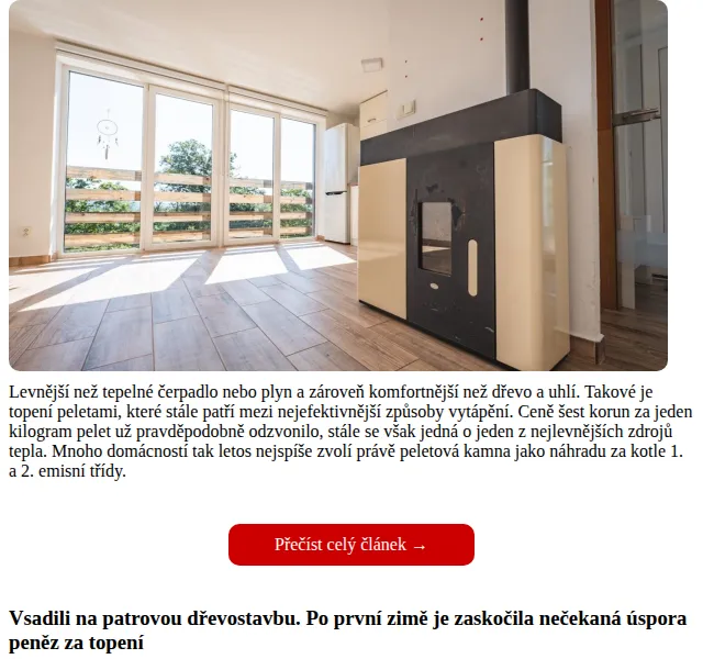Dřevostavitel: Topení peletami za 1,77 Kč/kWh – červen 2026 | Nuslet.cz
