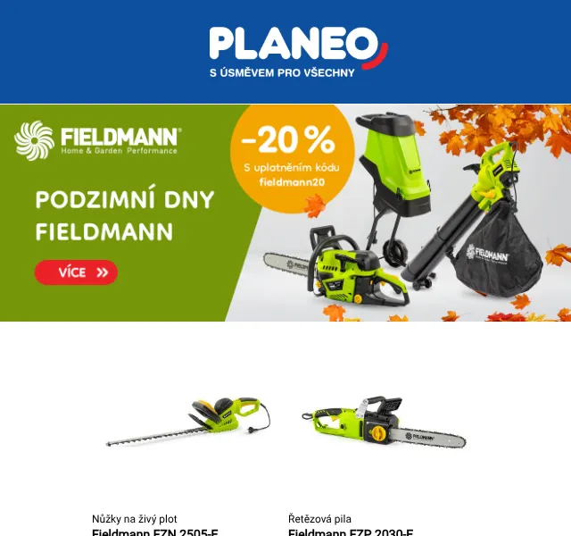 Planeo: Fieldmann zahradní nářadí – sleva 20 % – září 2026
