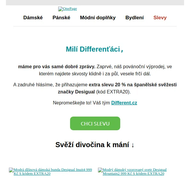 Different: Až −50 % a extra 20% sleva na Desigual – červen 2026 | Nuslet.cz