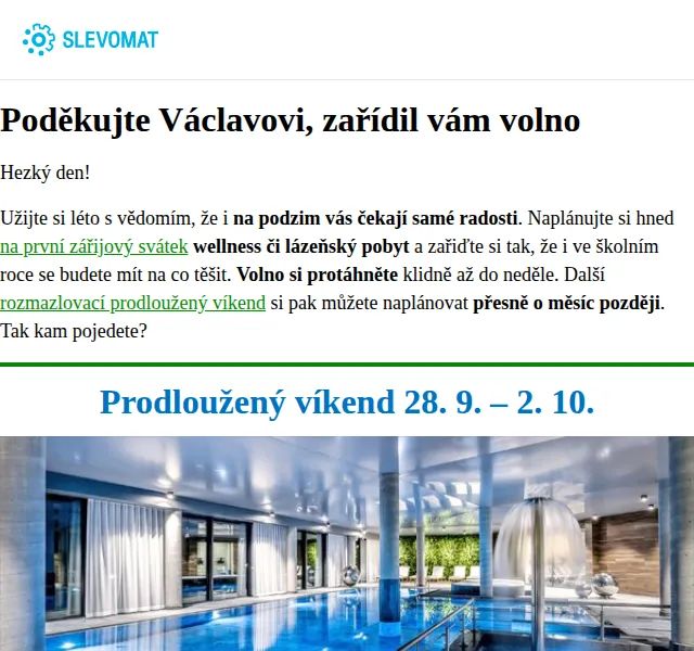Slevomat: Wellness pobyty s prodlouženým víkendem – červenec 2026 | Nuslet.cz