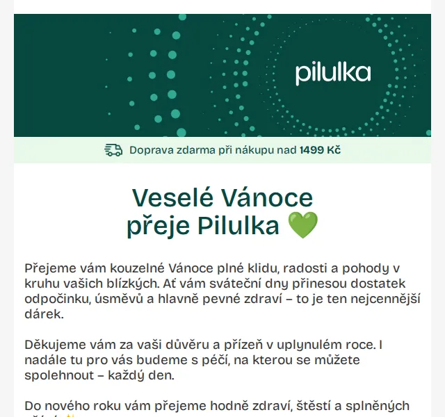 Pilulka.cz: Vánoční přání a doprava zdarma nad 1499 Kč – červen 2026 | Nuslet.cz
