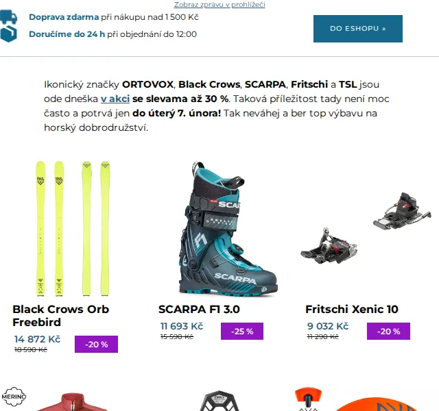 SNOWBOARD ZEZULA: ORTOVOX a Black Crows až –30 % – červen 2026 | Nuslet.cz