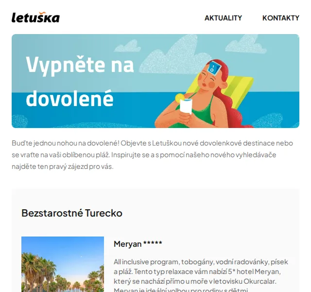 Letuška.cz: Zájezdy Turecko, Karibik, Řecko od 9 375 Kč – červen 2026 | Nuslet.cz