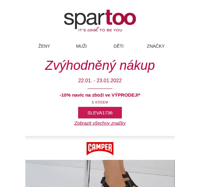 Spartoo: -60% na Camper, Havaianas, Tamaris aj. – červen 2026 | Nuslet.cz