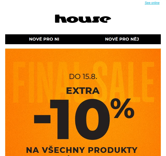 HOUSE: sleva 10% na výprodej – červen 2026 | Nuslet.cz