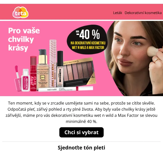 Teta drogerie: dekorativní kosmetika sleva 40 % – srpen 2026