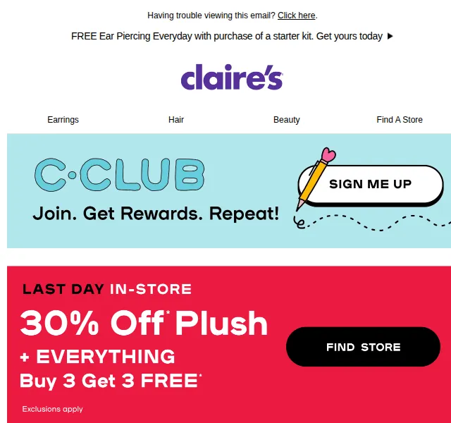Claire's: sleva 50 % na vše – červen 2026 | Nuslet.cz
