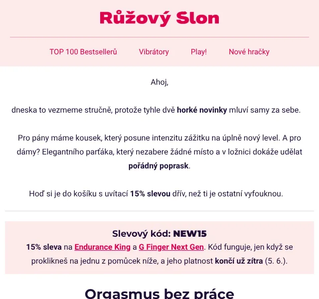 Růžový slon: Endurance King + G Finger 15 % – červen 2026