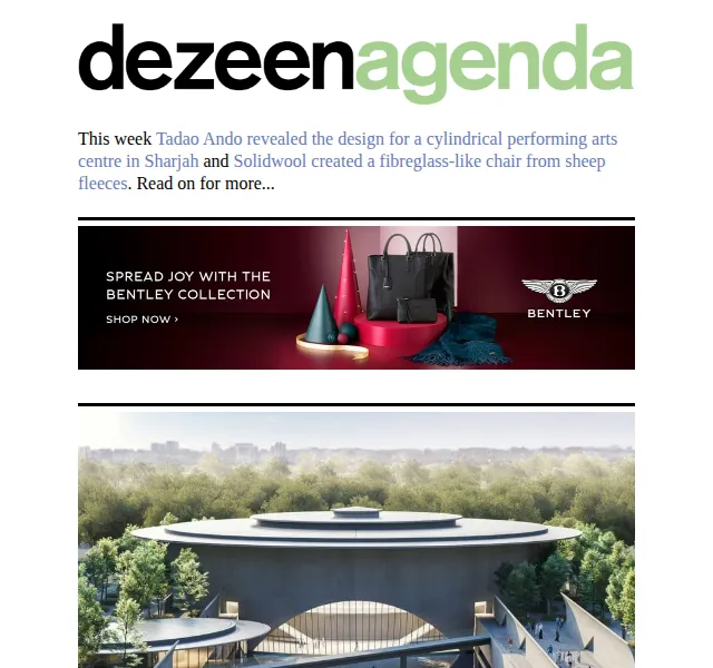Dezeen Daily: Tadao Ando navrhuje betonové centrum umění v Sharjah – červen 2026 | Nuslet.cz