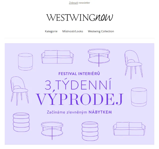 Westwing: Festival interiérů – výprodej nábytku – červen 2026 | Nuslet.cz