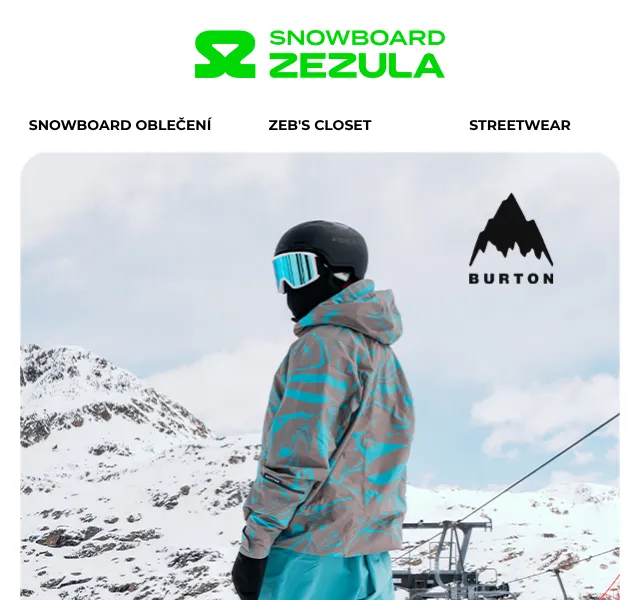 SNOWBOARD ZEZULA: Burton drop + Zeb's Closet – říjen 2026