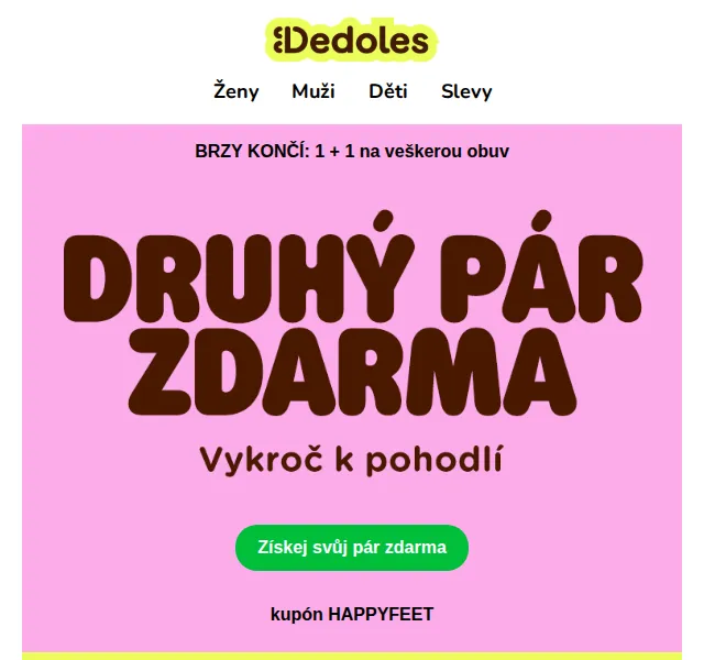 Dedoles.cz: 1+1 na veškerou obuv – červen 2026 | Nuslet.cz