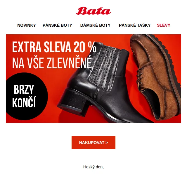 Baťa: Extra -20 % na již zlevněné kousky – červen 2026 | Nuslet.cz