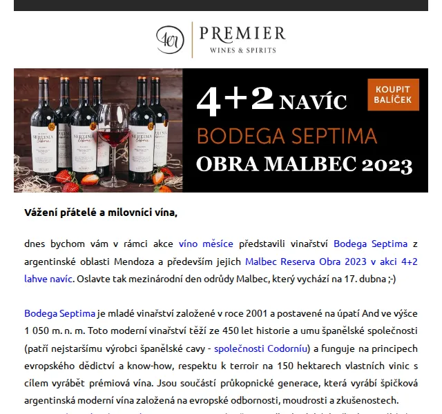 Premier Wines & Spirits: Obra Malbec Reserva 2023 v akci 4+2 – červen 2026 | Nuslet.cz