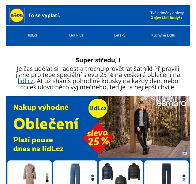 Lidl: sleva 25 % na oblečení – říjen 2026