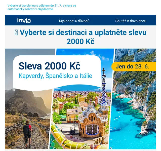 Invia: sleva 2 000 Kč na léto – červen 2026 | Nuslet.cz
