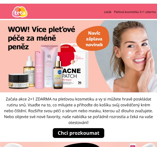Teta drogerie: Pleťová kosmetika 2+1 ZDARMA – květen 2026